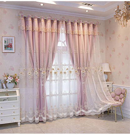 Embossed 3D Embroidered Luxury Double Layer Curtains for Living Room Bedroom Dining Elegant High Shading Coffe Windows Drapes