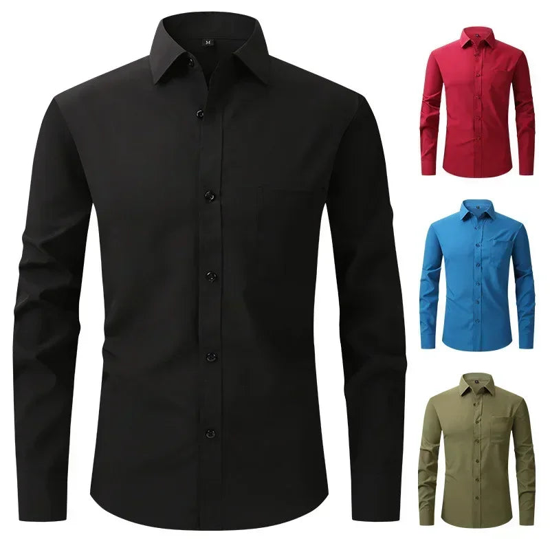 US Size Elastic Shirt New Men's Business and Leisure Long Sleeved Shirt Slim Fit Professional Dress Best-selling Seasonal Style