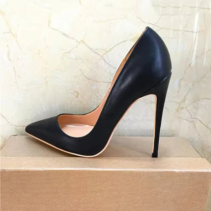 Matte Black Sexy 12cm Woman Super High Heels Pointed Toe Shallow Stilettos Pumps OL Work Ladies Slingback Dress Shoes