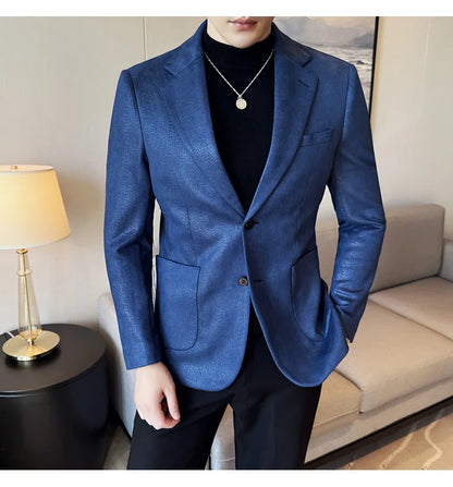 Suede Blazer Men's Fashionable Slim Fit Suit Jacket High-quality Single Breasted Business Dress Formal Jacket Blazer Hombre