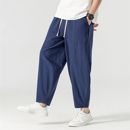 Linen Pants Men Baggy Pants Plus Size 9XL Summer Ankle-length Pants Male Solid Color Bottom Big Size 9XL