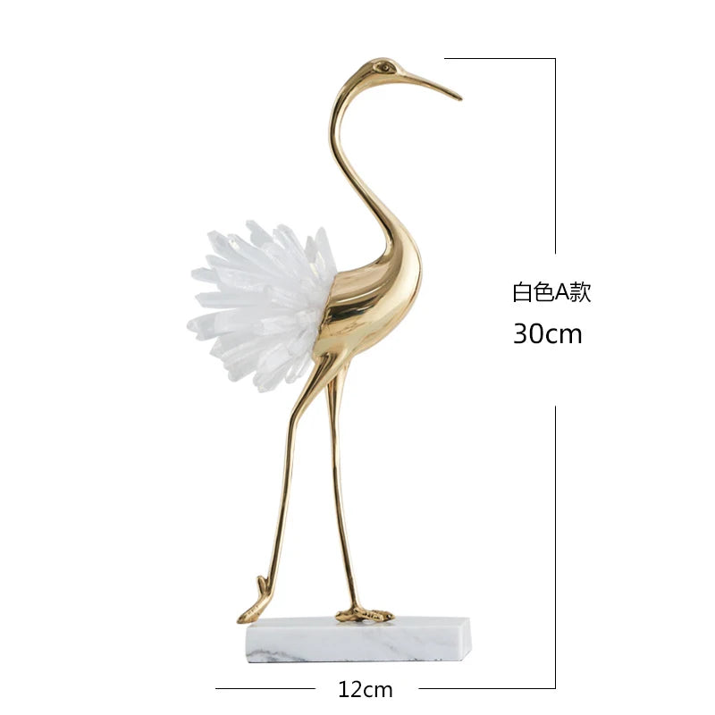 Artificial crystal swan ornaments light luxury modern minimalist study living room Nordic brass crane home decoration crafts