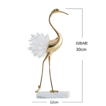 Artificial crystal swan ornaments light luxury modern minimalist study living room Nordic brass crane home decoration crafts