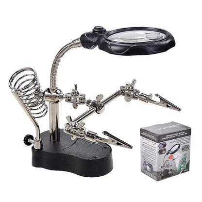 Portable Soldering Iron Station LED Magnifying Glass Soldering Iron Stand Rework Station Desktop Magnifier Soldering Repair Tool