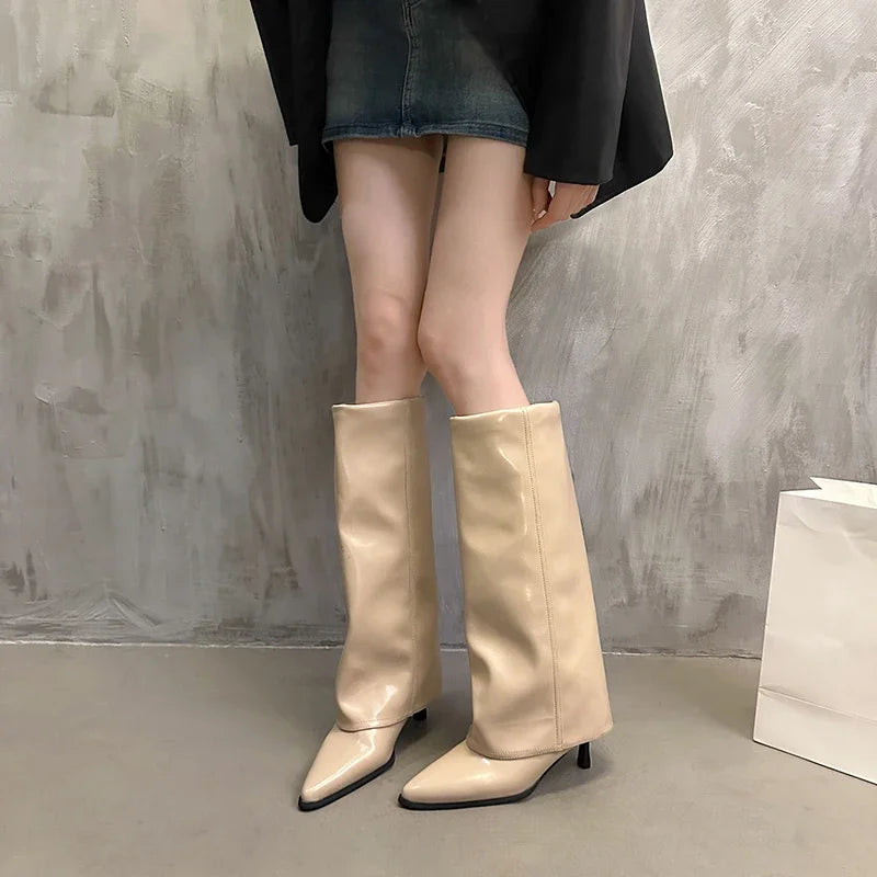 Women's Pointed Toe Knee-high Boots Stiletto Heel Sleeve High Heels Sexy Boots Women 2024 Fashion Spring and Autumn New Style