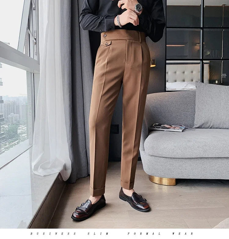 Men's Nine-Point Two-Piece Suit Pants Loose Fit Business Casual Straight Leg Lightweight Trousers Anti-Wrinkle Smooths Your Silh