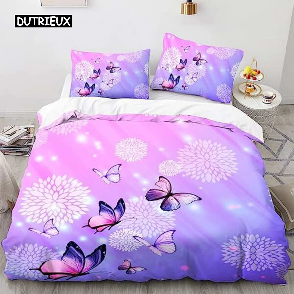 Rainbow Butterfly Duvet Cover Pink Flower Duvet Cover For Kids Bedding Set Kids Boys Girls Teens Comforter Cover For Decorations