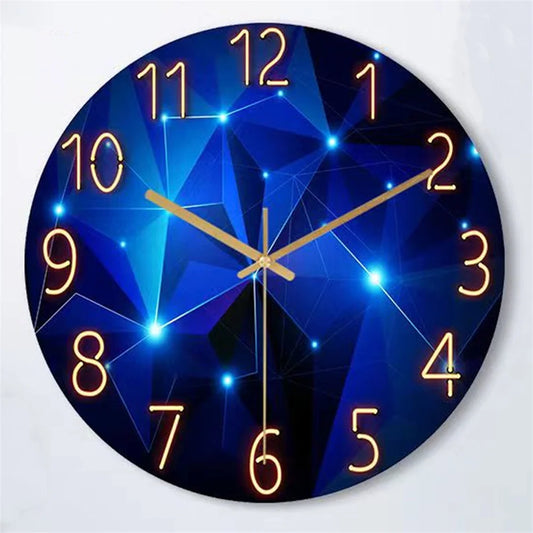 1pc 12inch Wall Clock Geometric Elements Dark Blue Thickened Tempered Glass Silent Movement Quartz Living Room Home Decor Gift