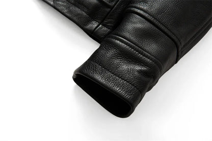 Pure Top Layer Cowhide Genuine Leather Jacket Men's Slim Fit  Lapel Motorcycle Jackets Classical Black Zipper Leather Coat