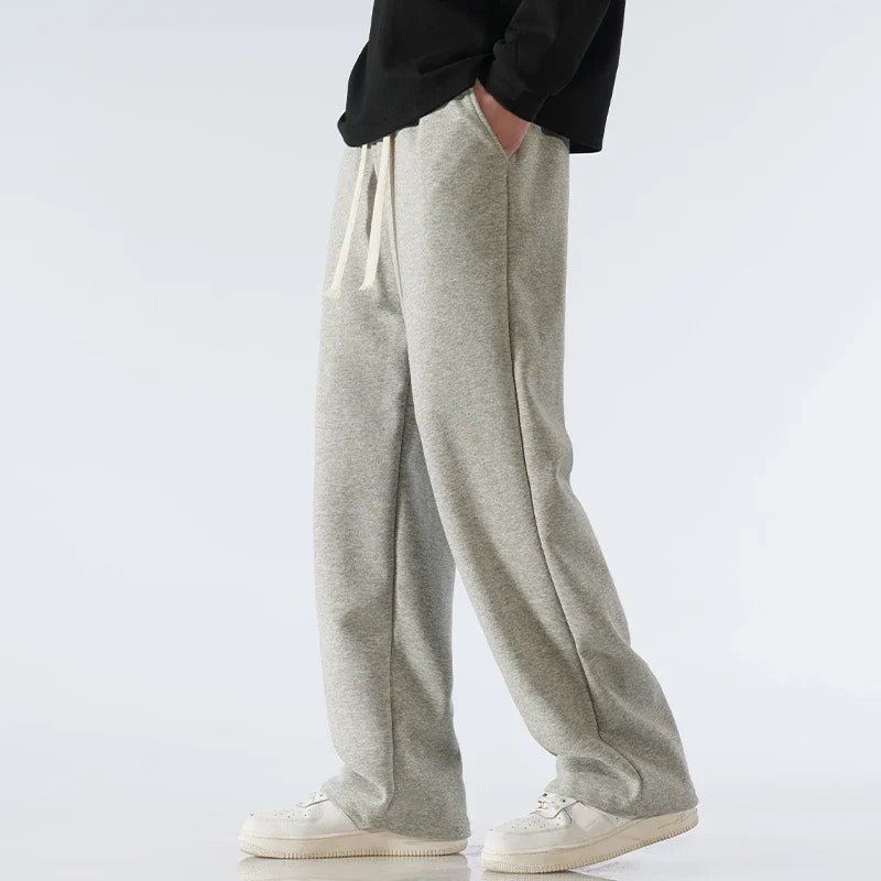 Men's Pants Wide Leg Cotton Fabric Straight Loose Outdoor Solid Color Knitted Sweatpants High-quality Soft Long Baggy Trousers