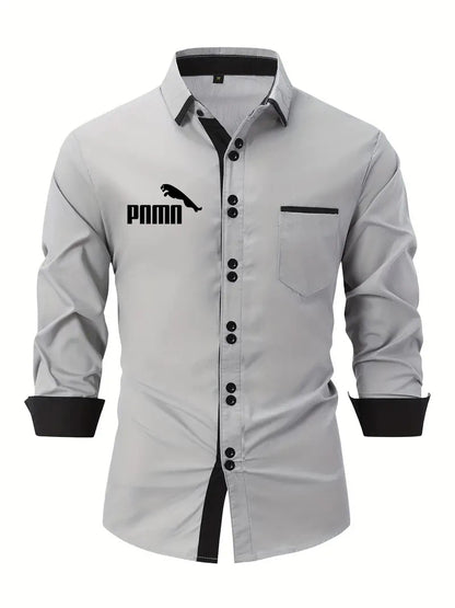 2024 autumn new brand men's long sleeve shirt Golf print business casual men's button-down polyester-cotton British button-down