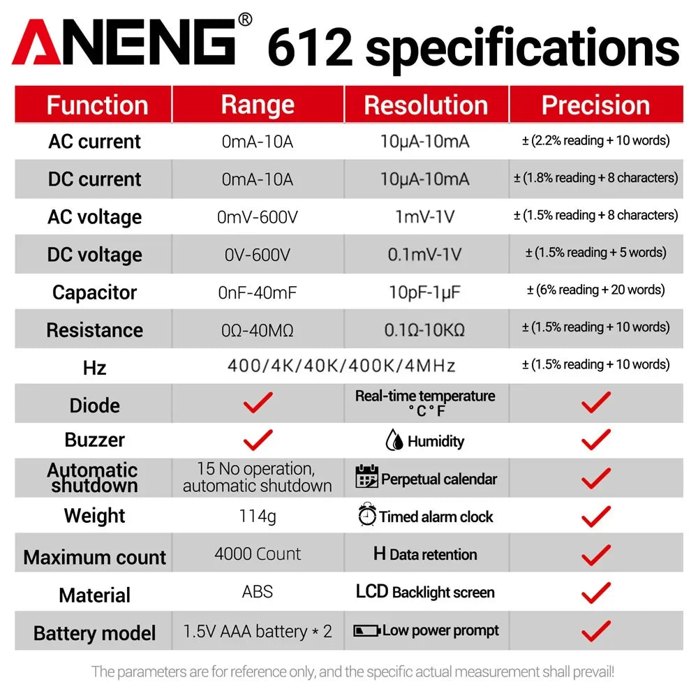 ANENG 612 Smart Digital Multimeters AC/DC Current Voltage Capacitance Professional Measurement Multimetro Test Tools