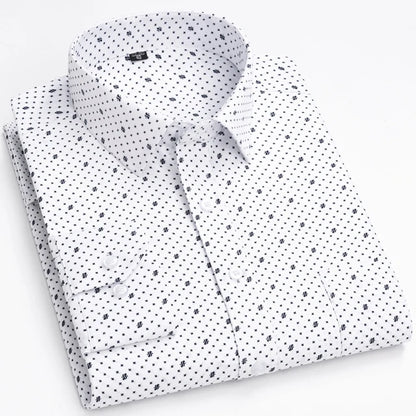 Men's Classic Long Sleeve Print/striped Basic Dress Shirts Single Patch Pocket 65% Cotton Business Standard-fit Office Shirt