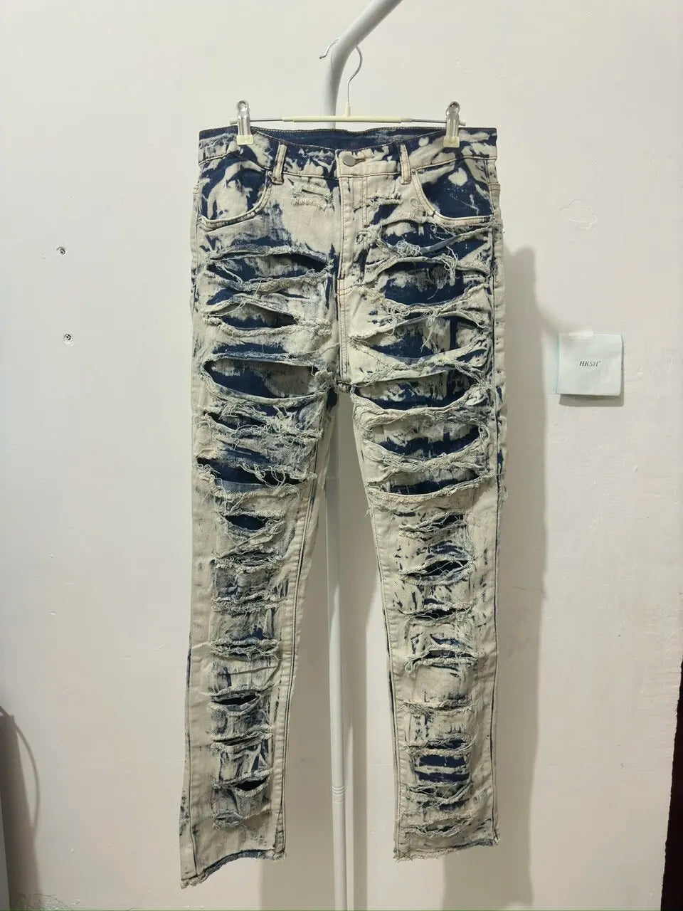 HKSH American High Street Erosion Damaged Vintage Jeans Men's Punk Trendy Straight Micro Flare Denim Pants Fashion Chic HK1205