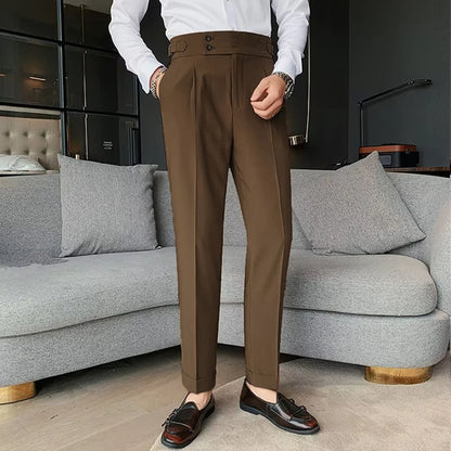 Men Pants Classic Men's Office Trousers Slim Fit High Waist Vintage Pockets Formal Business Style Pants for A Sophisticated Look