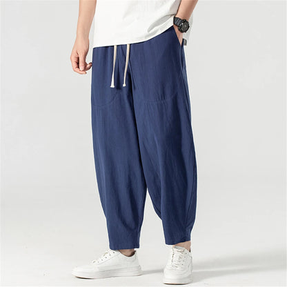 Linen Pants Men Baggy Pants Plus Size 9XL Summer Ankle-length Pants Male Solid Color Bottom Big Size 9XL