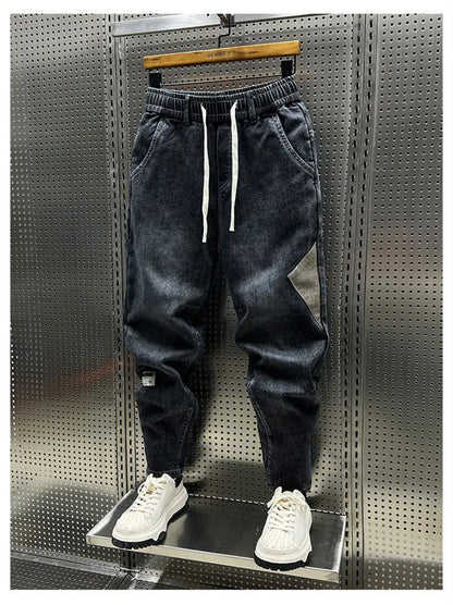 Fashion Drawstring Luxury Designer LOOSE Denim Drawstring Jeans for Men Casual Harem Pants with Elasticity Baggy Harem Pants