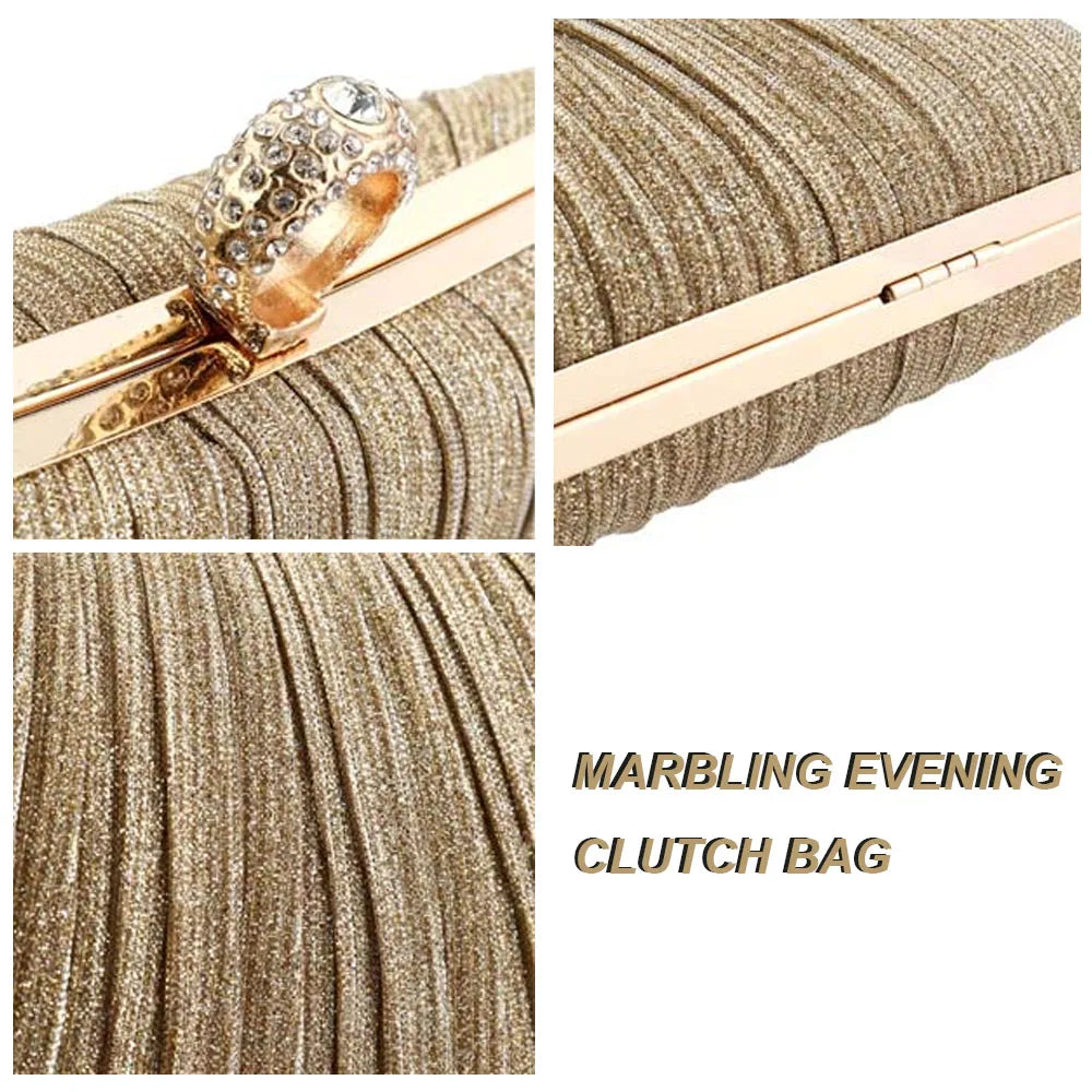 Luxury Women Clutch Shoulder Bag Purse for Party Wedding Prom Birthday Long Square Gold Evening Bags Pleated Elegant Handbag New