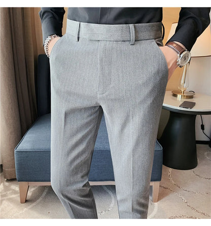 British Style Striped Slim Fit Suit Pant Men Business Casual Simple Dress Pants High Quality Social Wedding Party Trousers 38-28