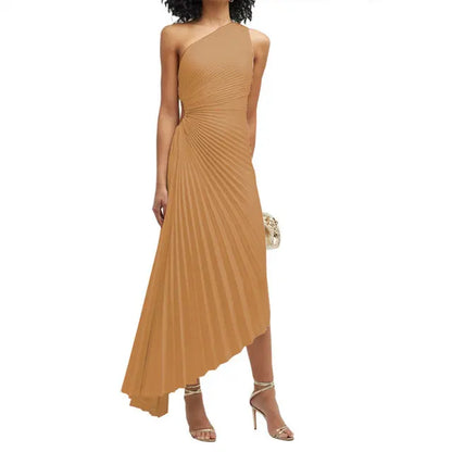 Asymmetrical Backless Sleeveless Female Wedding Guest Midi Dresses TRAF Women Elegant One Shoulder Solid Dress Ruffled