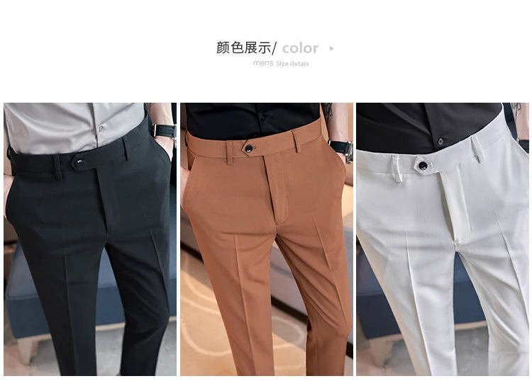 Men Suit Pants 2024 Spring Korean Style Business CasualStraight Dress Pants for Solid Slim Fit Men Formal Trousers Mens Clothing