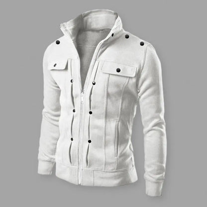 Fashionable Men Outerwear Men's Solid Color Stand Collar Jacket with Buttons Zipper Closure for Spring Autumn Long for Men