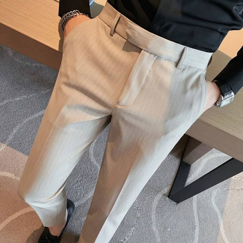 British Style Striped Slim Fit Suit Pant Men Business Casual Simple Dress Pants High Quality Social Wedding Party Trousers 38-28