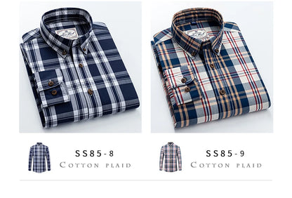 Men's Plaid Checkered Long Sleeve Shirts Contrast Color No Pocket Comfortable 100% Cotton Casual Standard Fit Button Down Shirt