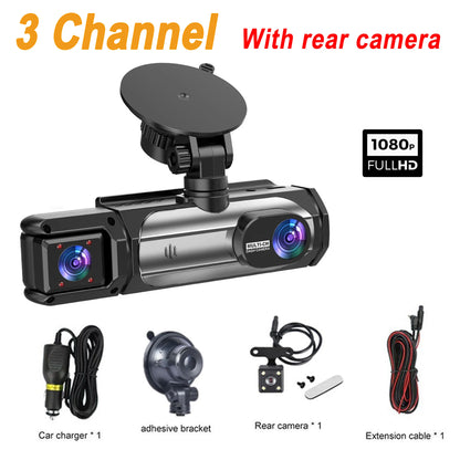 3 caméras Dash Cam 1080P caméra de recul avant et arrière Vision nocturne moniteur de stationnement voiture DVR 3 voies enregistreur vidéo de voiture avec cadeau