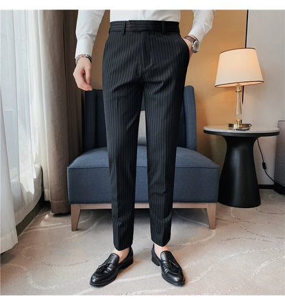 British Style Striped Slim Fit Suit Pant Men Business Casual Simple Dress Pants High Quality Social Wedding Party Trousers 38-28