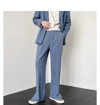 Men Casual Pants 2024 Summer New Fashion Korean Slim Suit Pants Personality Slit Wide Blazer Trousers Male Streetwear