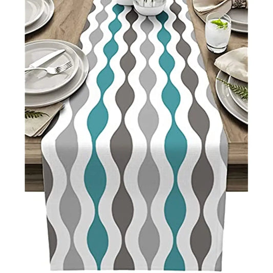 Turquoise Linen Table Runners Kitchen Dining Table Decor Geometric Stripes Table Runners for Dining Table Wedding Decorations