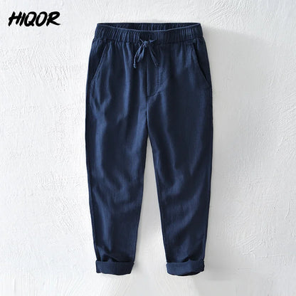 HIQOR 6 Colors Men's Cotton Linen Casual Pants Summer New In Breathable Solid Linen Trousers For Men Male Straight Baggy Pants