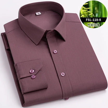 Quality Stretch Men Shirt Bamboo Fiber Long Sleeve Anti-wrinkle Non-ironing Slim Fashion Casual Business Office White Shirt