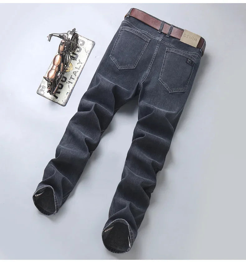 2024 Spring Summer New Style Classic Slim Jeans for Men Korean Fashion Simple Solid Color Straight Skinny Denim Trousers Male