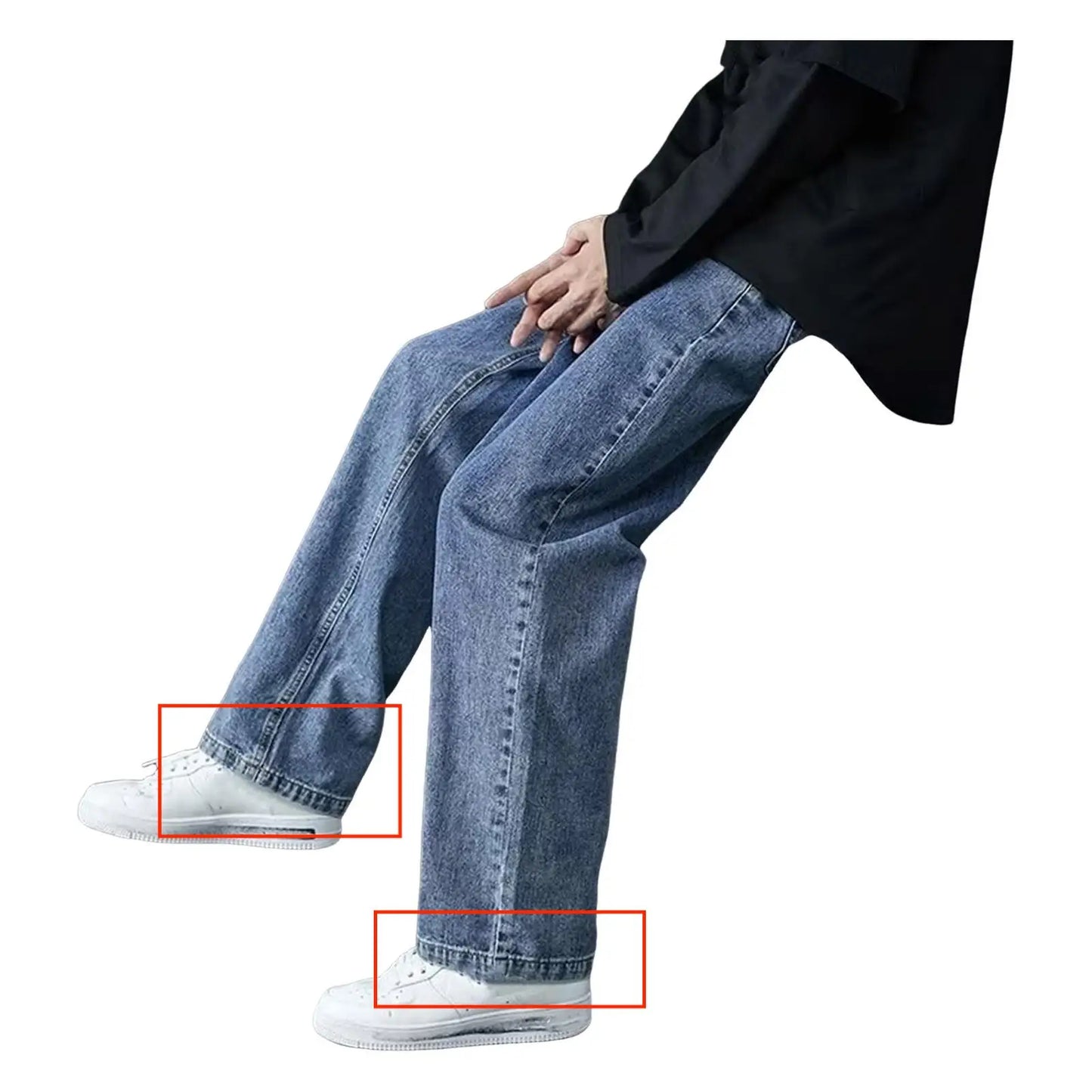 1Pc Trendy Oversize Jeans Zipper Fly/Drawstring Dressing Up Brushed Pants Thin Baggy Jeans Retro Wide Leg Man Pants Men Clothing