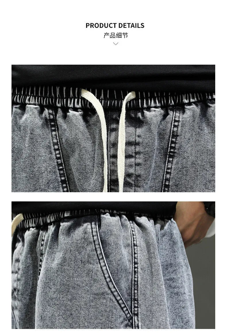 Big Size Denim Shorts Men Summer Streetwear Fashion Male Jean Shorts Y2k Baggy Plus Size 3/4 Long Black Wide Leg Korean Style