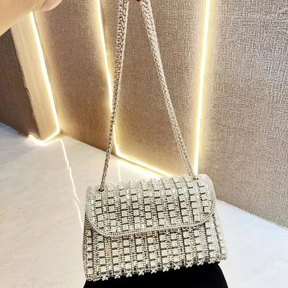 Women's Dinner Wedding Bag Studded Diamond Shoulder Crossbody Sequin Clutch Bag