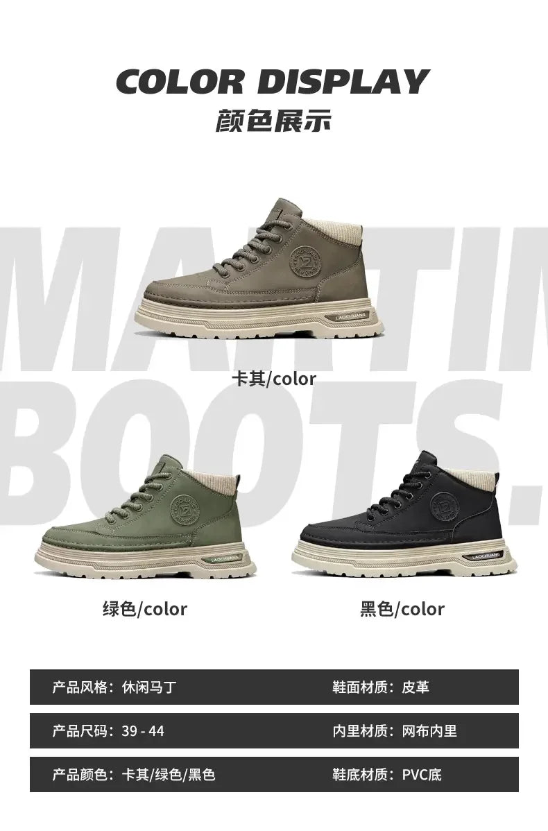 Men's Mid Top Boots, Casual Shoes, Classic Sports Ankle Boots, Office Fashion 2025 New Multifunctional Motorcycle Flat Shoes