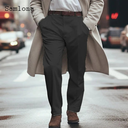 2024 Men's Stand Pocket Formal Wide Leg Pants Men Elegant Party Wedding Trouser Plus Size Mens Fashion Triple Buttons Suit Pants