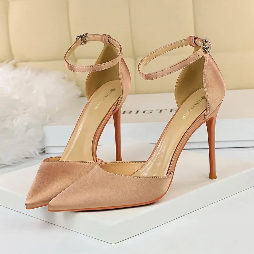 Summer Women 10cm High Heels Sandals Lady Wedding Bridal Scarpins Silk Heels Fetish Pumps Blue Green Pink Strappy Fashion Shoes