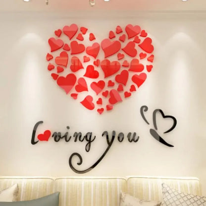 1 Set Love Heart  Acrylic Wall Sticker DIY 3D Mirror Acrylic Wall Stickers Living Room Bedroom Background Wall Home Decoration