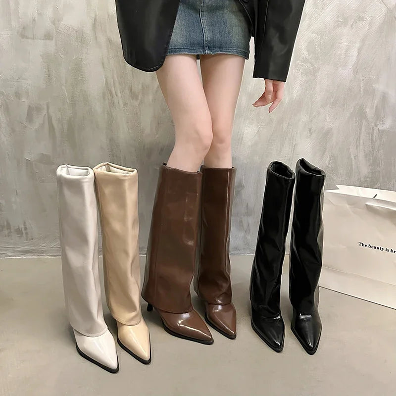 Women's Pointed Toe Knee-high Boots Stiletto Heel Sleeve High Heels Sexy Boots Women 2024 Fashion Spring and Autumn New Style