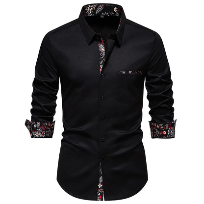 Men's fashion casual color contrast long sleeve shirt dating play business reception