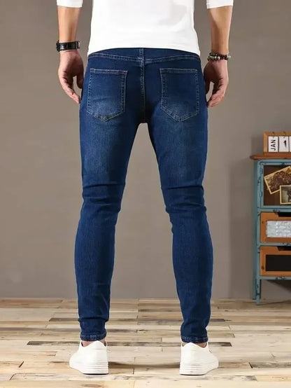 2025 Spring New Mens Slim Fit Classic Skinny Jeans Casual Street Style Casual Mens Skinny Jeans Male Slim Fit Pencil Denim Blue