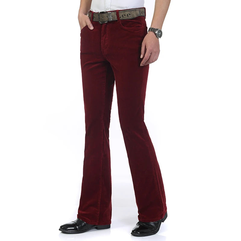 2024 Men's Autumn Spring Corduroy Boot Cut Pants Male Mid Waist Business Casual Flares Trousers 27-38