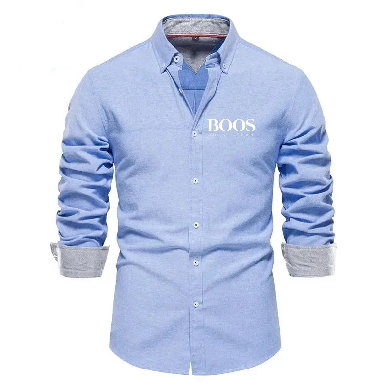 Embroidered New Spring and Autumn Pure Cotton Shirt Men's Solid Color High-quality Long Sleeved Shirt Men's Lapel Casual Top