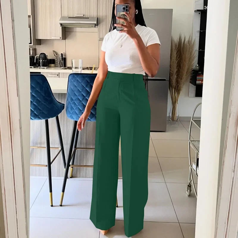 Elegant Fashion Wide Leg Pants for Women Clothing High Waist Loose Straight Trousers Office Lady Workwear Baggy Pants Pantalones