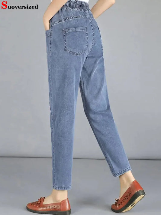 Ankle-length Mom Harem Vaqueros High Elastic Waist Korea new Casual Pencil Jeans Modern Fashion  Women Streetwear Denim pants