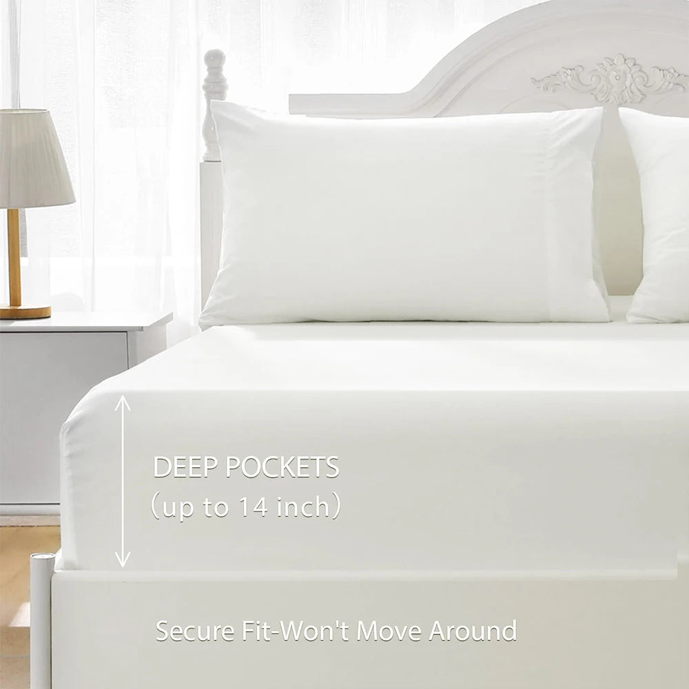 Four-Piece Solid Beding Set Luxury 100% Polyester Cooling Bed Sheets Set Soft Fitted sheet & Bed Sheet & Pillowcases